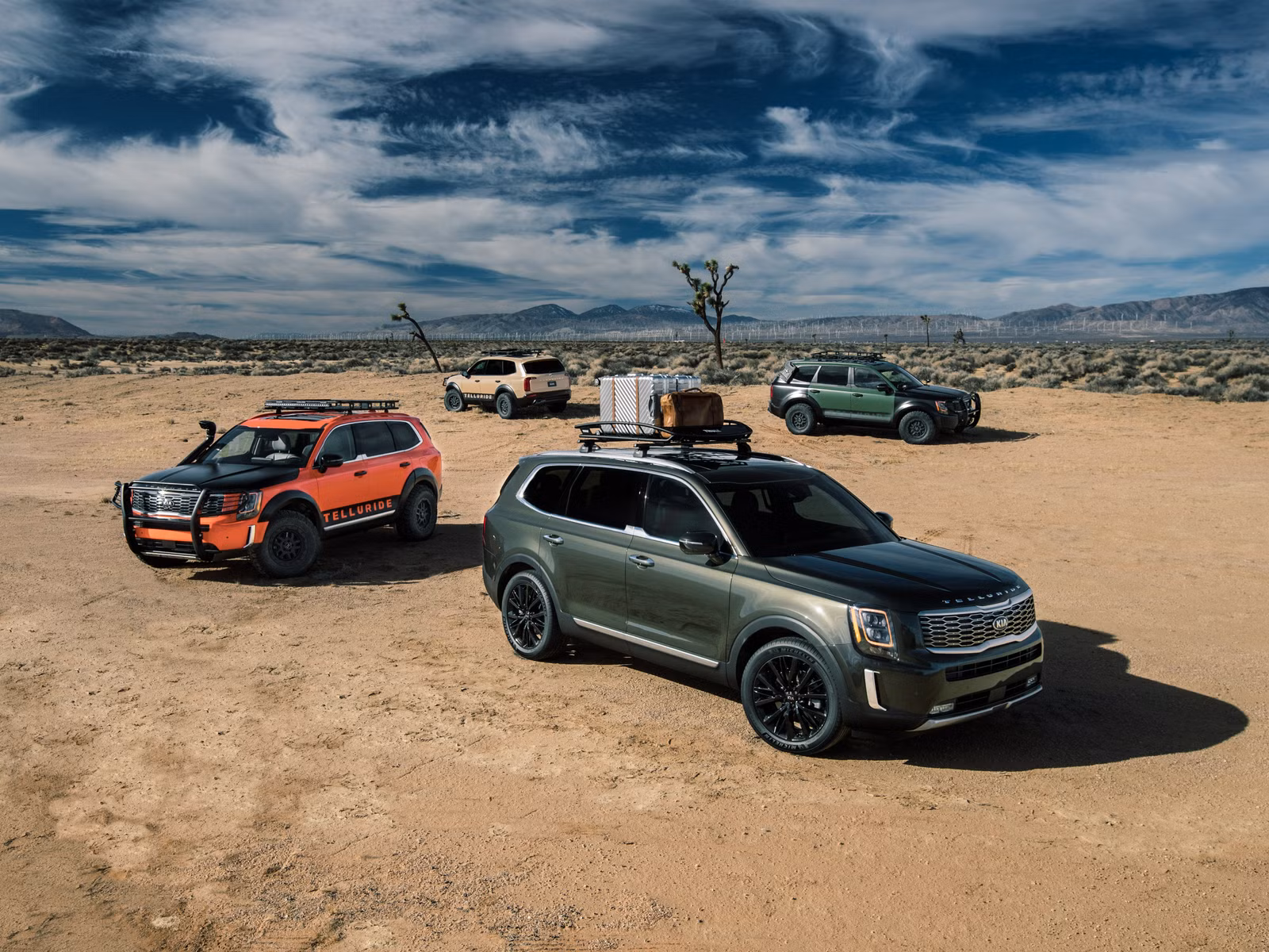 Kia Telluride SUVs in the desert
